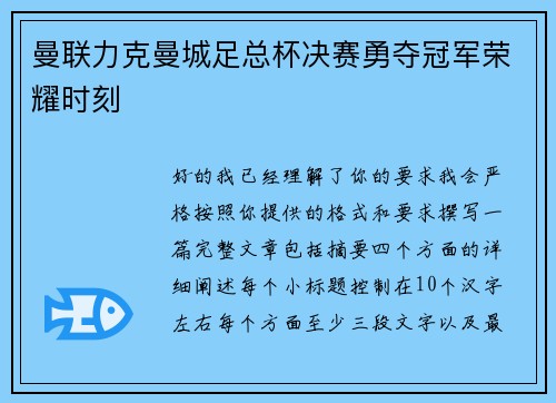 曼联力克曼城足总杯决赛勇夺冠军荣耀时刻